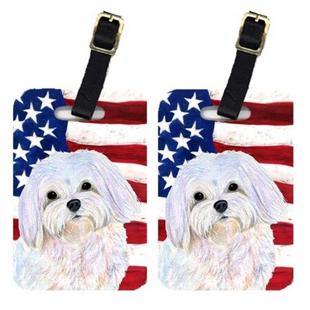 Carolines Treasures Carolines Treasures SS4044BT Pair Of USA American Flag With Maltese Luggage Tags SS4044BT